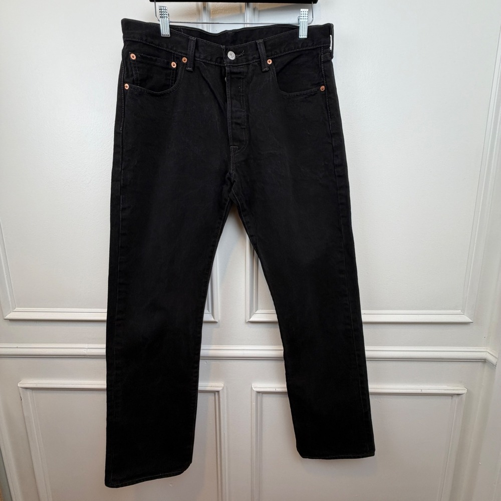 Levis 501 Original Fit Mens Black Straight Leg Jeans W34 L32 Button Fly‎